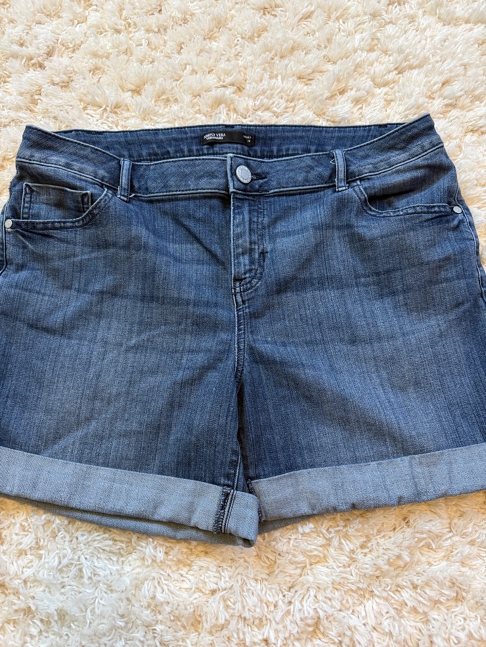 Simply Vera Vera Wang Denim Shorts Size 14 | Dark Wash Cuffed Stretch Mid Rise